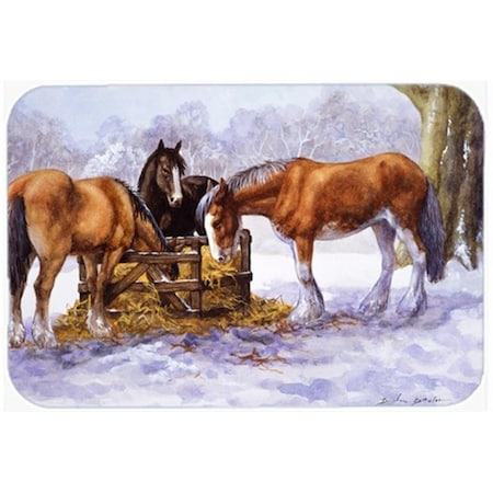 Carolines Treasures BDBA0297LCB Horses Eating Hay In The Snow Glass Large Cutting Board